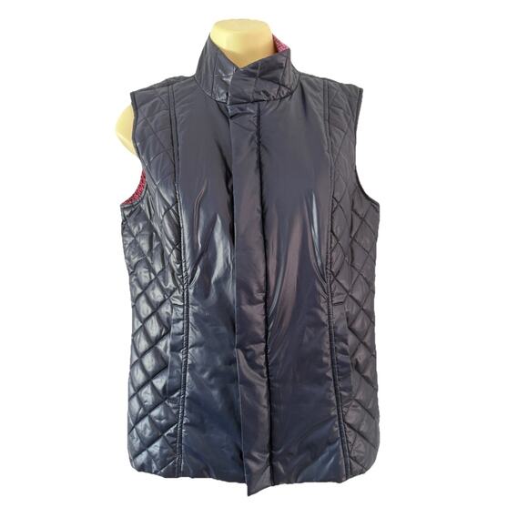 Lilly Pulitzer Blue Quilted Puffer Vest Size Small Pink Logo Print Knit Lining - Picture 1 of 10